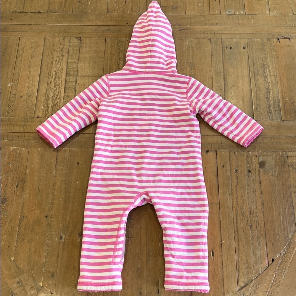 Hanna Anderson pink striped fleece lined bunting 18-24 months romper one piece - Picture 6 of 6